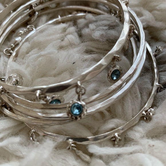 Silver and Blue Gemstone Bangle Bracelet Set - Picture 7 of 8